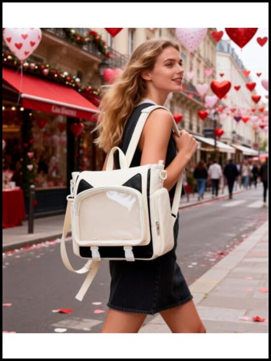 Kawaii Cat Ita Backpack with Adjustable Straps, Transparent Display Window,
